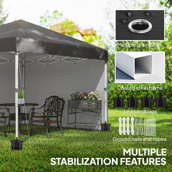 10' x 10' Pop Up Canopy Tent with Removable Sidewalls, Instant Shelter with Portable Roller Bag, 4 Sand Bags, Adjustable Height for Outdoor, Garden, Patio, Black