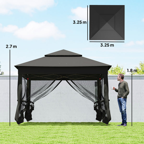 3 x 3(m) Pop Up Gazebo, Double-roof Garden Tent with Netting and Carry Bag, Party Event Shelter for Outdoor Patio, Black