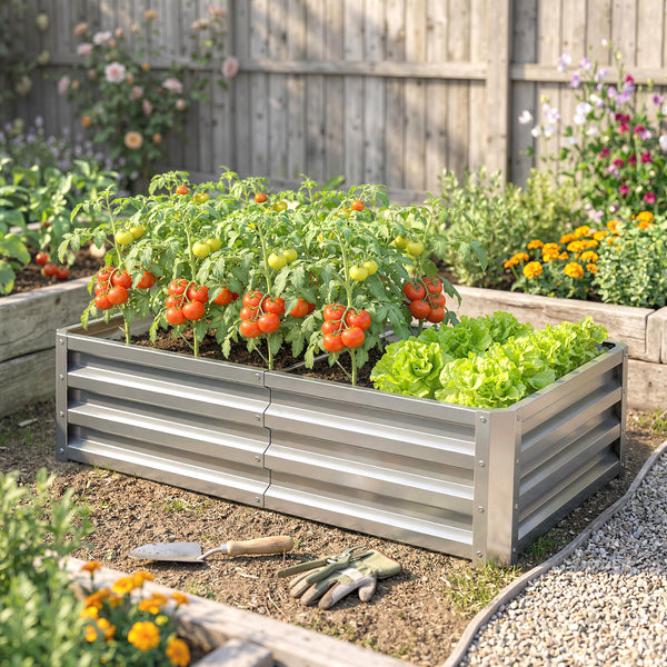 Galvanized Raised Garden Bed, 4' x 2' x 1' Metal Planter Box, for Growing Vegetables, Flowers, Herbs, Succulents, Silver