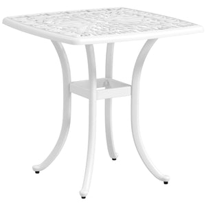 Cast Aluminum Outdoor Side Table, 21" Square Patio End Table with Umbrella Hole, Bistro Table for Garden, Balcony, Poolside, White