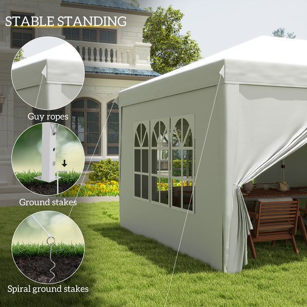 3 x 6 m Garden Pop Up Gazebo, Wedding Party Tent Marquee, Water Resistant Awning Canopy with Sidewalls, Windows, Carry Bag, White