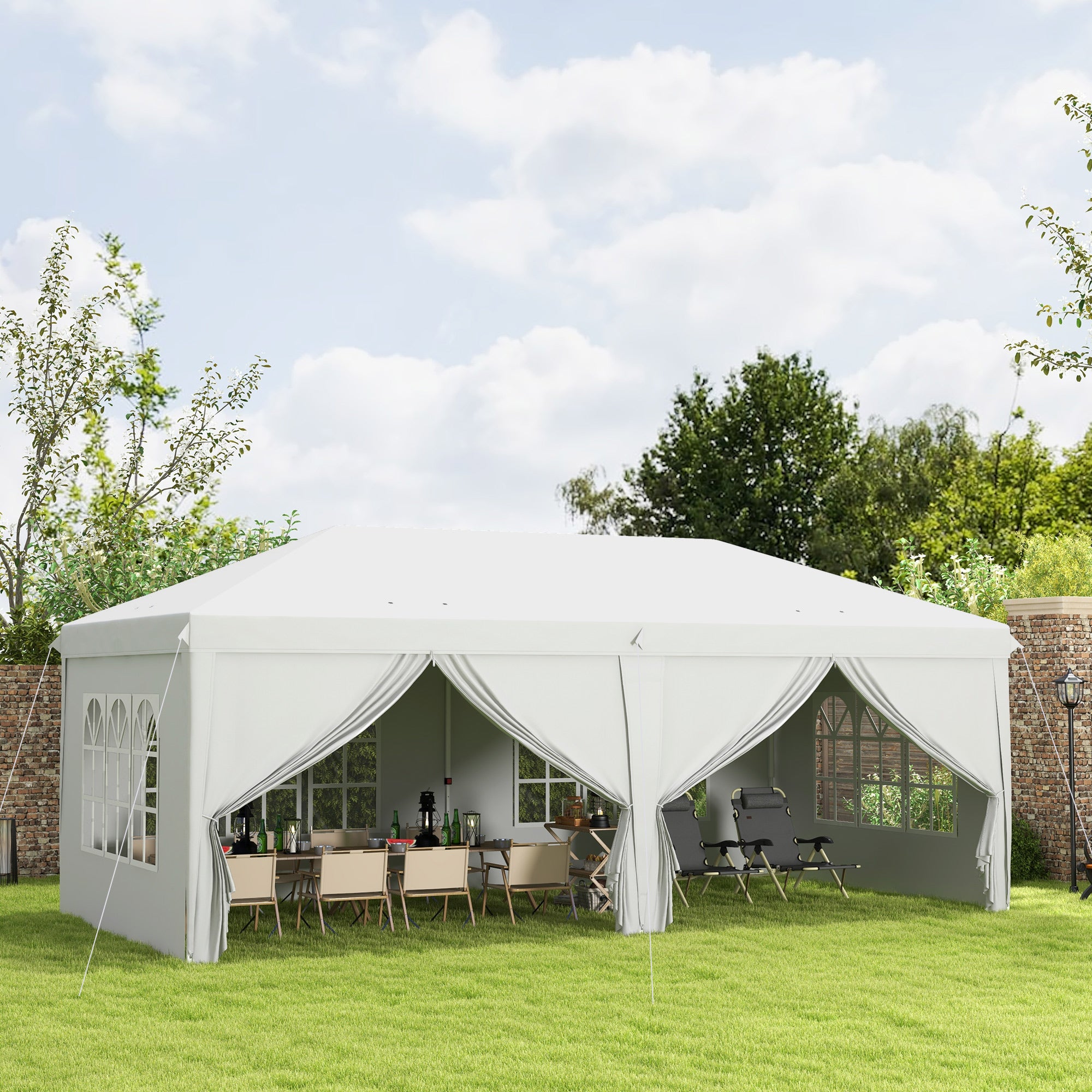 party tent 3 x 6 Outsunny 3 x 6m Garden Pop Up Gazebo, Wedding Party Tent with Sidewalls, Windows, Carry Bag, White