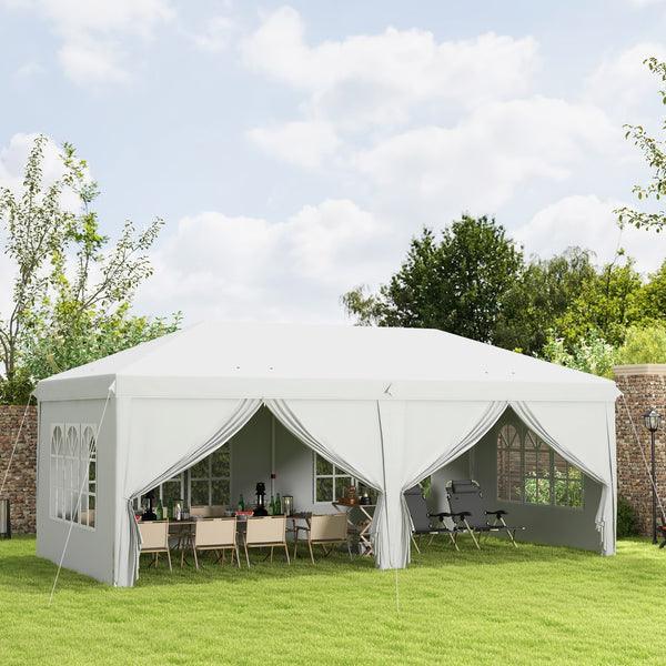 3 x 6 m Garden Pop Up Gazebo, Wedding Party Tent Marquee, Water Resistant Awning Canopy with Sidewalls, Windows, Carry Bag, White
