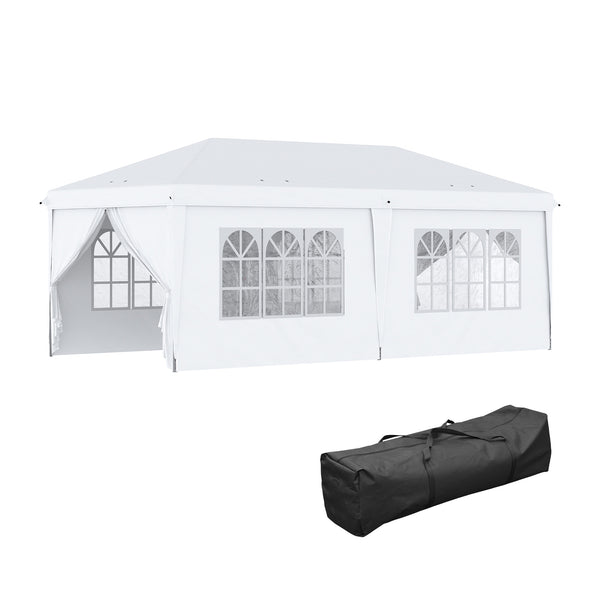 3 x 6 m Garden Pop Up Gazebo, Wedding Party Tent Marquee, Water Resistant Awning Canopy with Sidewalls, Windows, Carry Bag, White