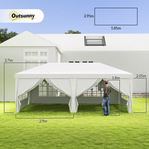 3 x 6 m Garden Pop Up Gazebo, Wedding Party Tent Marquee, Water Resistant Awning Canopy with Sidewalls, Windows, Carry Bag, White