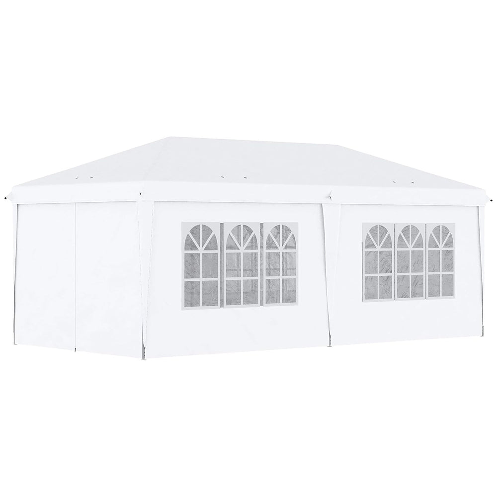 3 x 6 m Garden Pop Up Gazebo, Wedding Party Tent Marquee, Water Resistant Awning Canopy with Sidewalls, Windows, Carry Bag, White