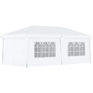 3 x 6 m Garden Pop Up Gazebo, Wedding Party Tent Marquee, Water Resistant Awning Canopy with Sidewalls, Windows, Carry Bag, White