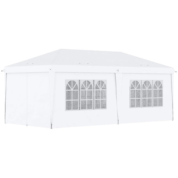 3 x 6 m Garden Pop Up Gazebo, Wedding Party Tent Marquee, Water Resistant Awning Canopy with Sidewalls, Windows, Carry Bag, White