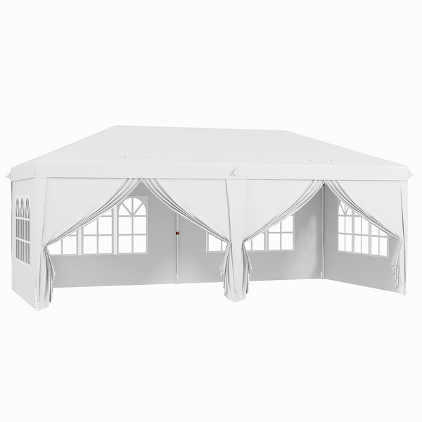 3 x 6 m Garden Pop Up Gazebo, Wedding Party Tent Marquee, Water Resistant Awning Canopy with Sidewalls, Windows, Carry Bag, White