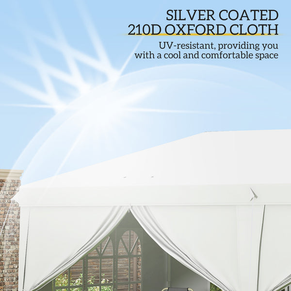 3 x 6 m Garden Pop Up Gazebo, Wedding Party Tent Marquee, Water Resistant Awning Canopy with Sidewalls, Windows, Carry Bag, White