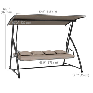 Patio Swing Chair, 3 Person Convertible Hammock, Outdoor Swing Lounge Bed, Cushioned with Tilt Canopy, Light Brown