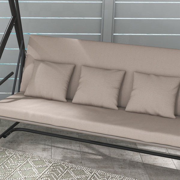 Patio Swing Chair, 3 Person Convertible Hammock, Outdoor Swing Lounge Bed, Cushioned with Tilt Canopy, Light Brown