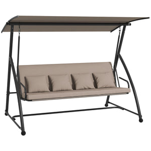 Patio Swing Chair, 3 Person Convertible Hammock, Outdoor Swing Lounge Bed, Cushioned with Tilt Canopy, Light Brown