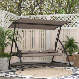 Patio Swing Chair, 3 Person Convertible Hammock, Outdoor Swing Lounge Bed, Cushioned with Tilt Canopy, Light Brown