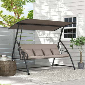 Patio Swing Chair, 3 Person Convertible Hammock, Outdoor Swing Lounge Bed, Cushioned with Tilt Canopy, Light Brown
