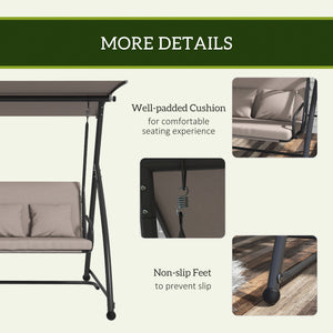 Patio Swing Chair, 3 Person Convertible Hammock, Outdoor Swing Lounge Bed, Cushioned with Tilt Canopy, Light Brown