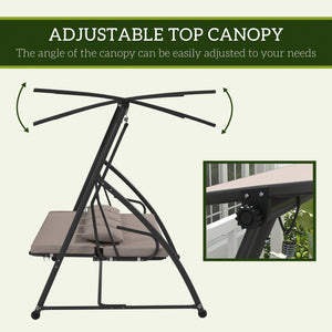 Patio Swing Chair, 3 Person Convertible Hammock, Outdoor Swing Lounge Bed, Cushioned with Tilt Canopy, Light Brown