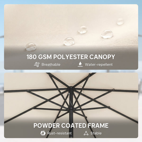 2.7 m Garden Parasol Umbrella with Cross Base and Sandbag, Retractable Ribs, Outdoor Table Market Patio Umbrella Sun Shade with 30 Degree Tilt and Crank, Vent, Cream White