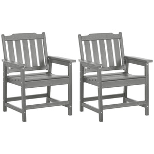 Outsunny All-Weather Patio Chairs Set of 2, HDPE Patio Dining Chair Set, Heavy Duty Wood-Like Outdoor Furniture for Garden, Backyard, Deck, Porch, Lawn, Gray