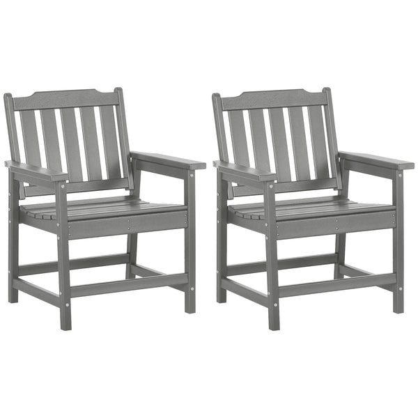 Outsunny All-Weather Patio Chairs Set of 2, HDPE Patio Dining Chair Set, Heavy Duty Wood-Like Outdoor Furniture for Garden, Backyard, Deck, Porch, Lawn, Gray