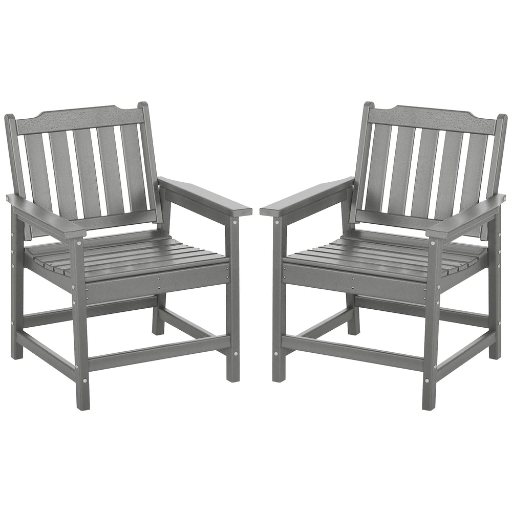 Outsunny All-Weather Patio Chairs Set of 2, HDPE Patio Dining Chair Set, Heavy Duty Wood-Like Outdoor Furniture for Garden, Backyard, Deck, Porch, Lawn, Gray