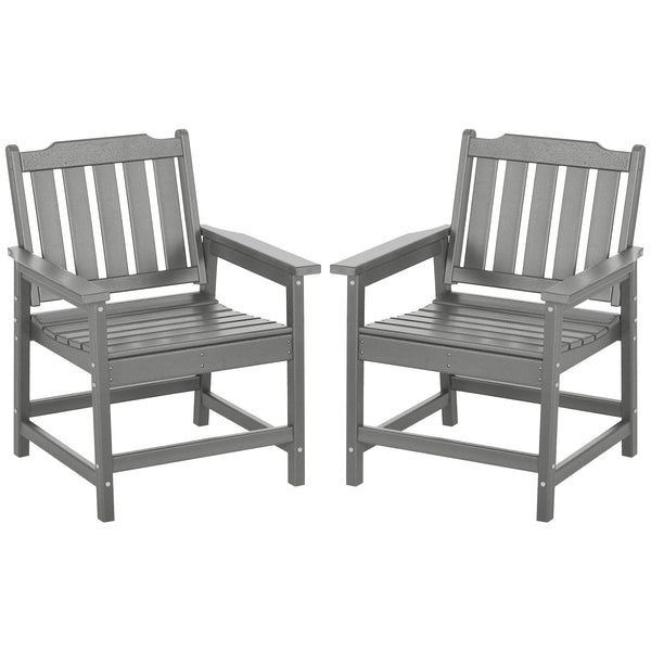 Outsunny All-Weather Patio Chairs Set of 2, HDPE Patio Dining Chair Set, Heavy Duty Wood-Like Outdoor Furniture for Garden, Backyard, Deck, Porch, Lawn, Gray