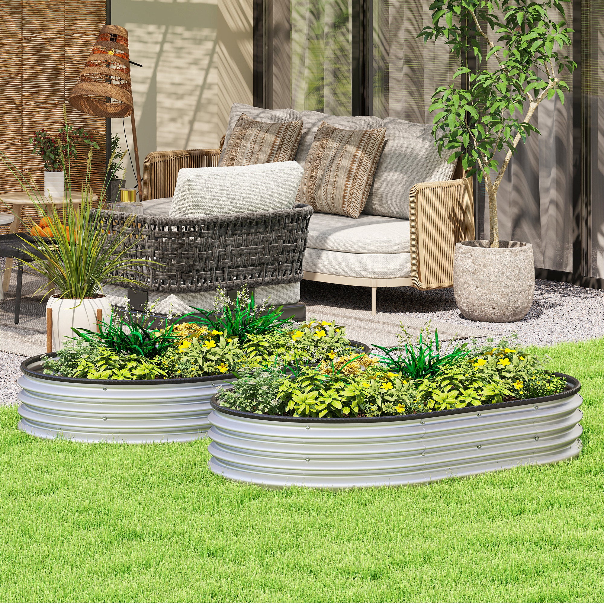 置物 NEIGHBORHOOD SRL GARDEN BED Outsunny 2pcs 5 x 3 x 1 ft Galvanized Raised Garden Beds, Silver