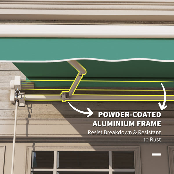 Outsunny 10' x 8' Retractable Awning, Patio Awnings, Sunshade Shelter w/ Manual Crank Handle, UV & Water-Resistant Fabric and Aluminum Frame for Deck, Balcony, Yard, Green