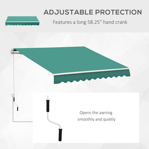 Outsunny 10' x 8' Retractable Awning, Patio Awnings, Sunshade Shelter w/ Manual Crank Handle, UV & Water-Resistant Fabric and Aluminum Frame for Deck, Balcony, Yard, Green