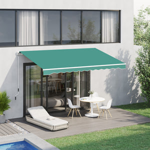 Outsunny 10' x 8' Retractable Awning, Patio Awnings, Sunshade Shelter w/ Manual Crank Handle, UV & Water-Resistant Fabric and Aluminum Frame for Deck, Balcony, Yard, Green