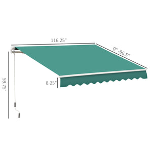 Outsunny 10' x 8' Retractable Awning, Patio Awnings, Sunshade Shelter w/ Manual Crank Handle, UV & Water-Resistant Fabric and Aluminum Frame for Deck, Balcony, Yard, Green