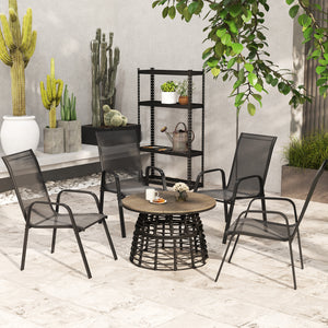 4 Pieces Garden Chairs, Stackable Outdoor Chairs with High Backrest and Armrest, Breathable Mesh Fabric Dining Chair Set of 4, Black
