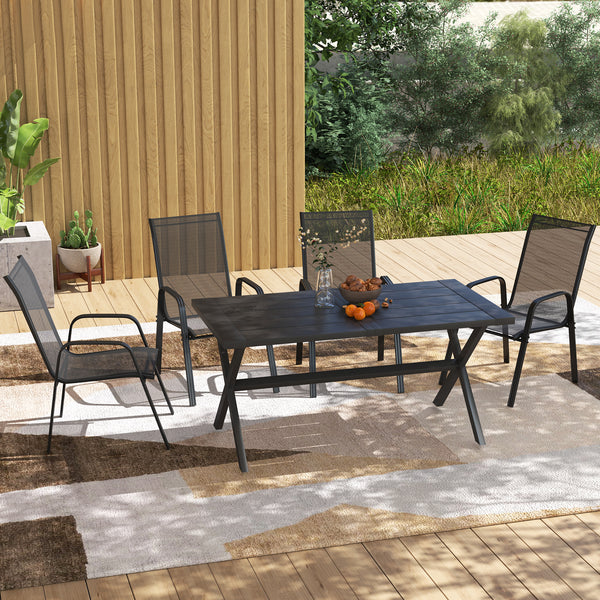 4 Pieces Garden Chairs, Stackable Outdoor Chairs with High Backrest and Armrest, Breathable Mesh Fabric Dining Chair Set of 4, Black
