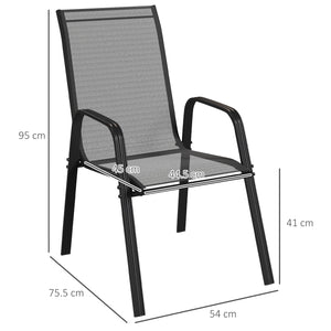 4 Pieces Garden Chairs, Stackable Outdoor Chairs with High Backrest and Armrest, Breathable Mesh Fabric Dining Chair Set of 4, Black