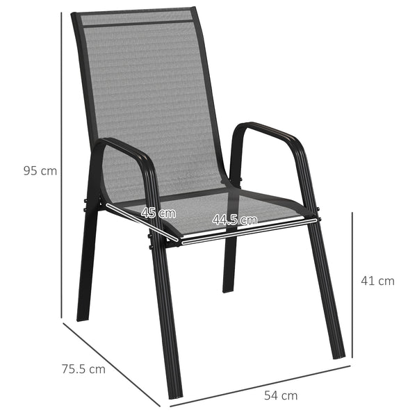 4 Pieces Garden Chairs, Stackable Outdoor Chairs with High Backrest and Armrest, Breathable Mesh Fabric Dining Chair Set of 4, Black