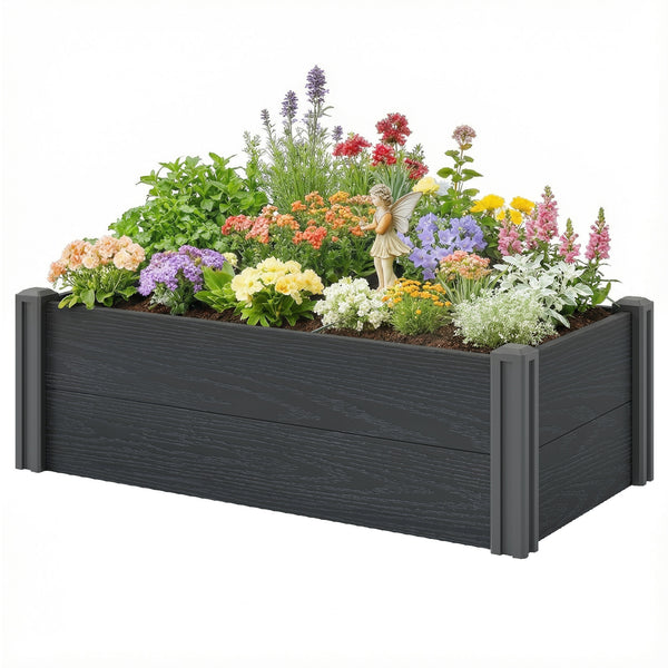 Vinyl Raised Garden Bed Kit, 3 x 3 x 1ft Elevated Garden Box with Open Bottom, Screwless Outdoor Planter Box for Flowers Herbs Vegetables, DIY Assembly, Grey Wood Effect