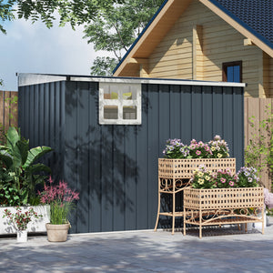 7.6 x 4ft Outdoor Garden Storage Shed, Metal Shed with Window, 2 Vents and Lockable Door for Garden, Patio, Dark Grey