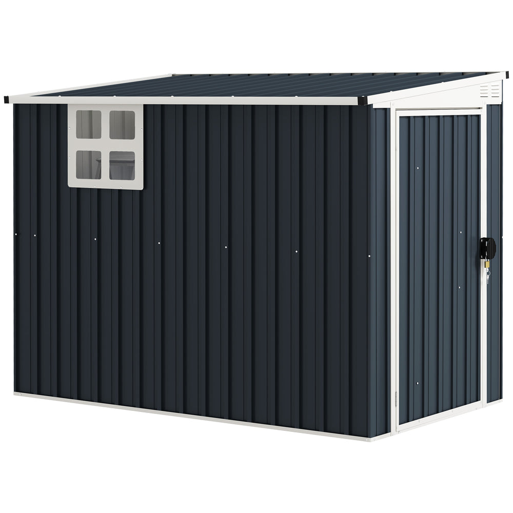 7.6 x 4ft Outdoor Garden Storage Shed, Metal Shed with Window, 2 Vents and Lockable Door for Garden, Patio, Dark Grey