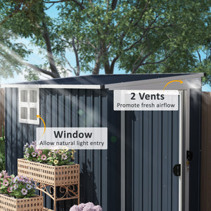 7.6 x 4ft Outdoor Garden Storage Shed, Metal Shed with Window, 2 Vents and Lockable Door for Garden, Patio, Dark Grey