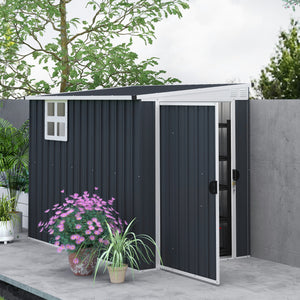 7.6 x 4ft Outdoor Garden Storage Shed, Metal Shed with Window, 2 Vents and Lockable Door for Garden, Patio, Dark Grey