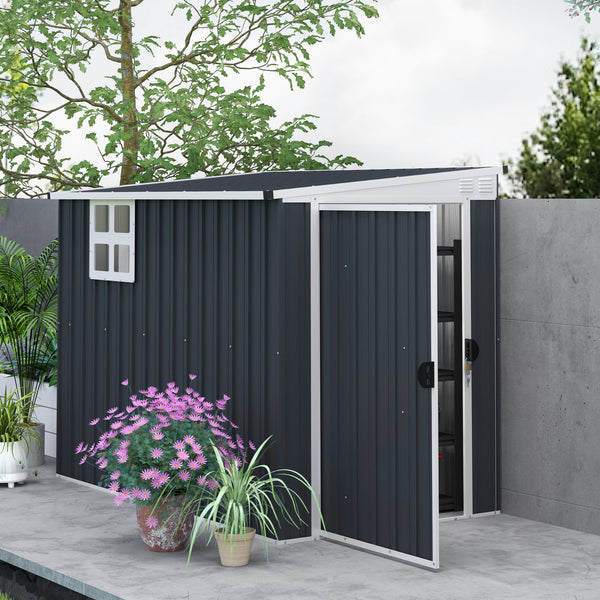 7.6 x 4ft Outdoor Garden Storage Shed, Metal Shed with Window, 2 Vents and Lockable Door for Garden, Patio, Dark Grey