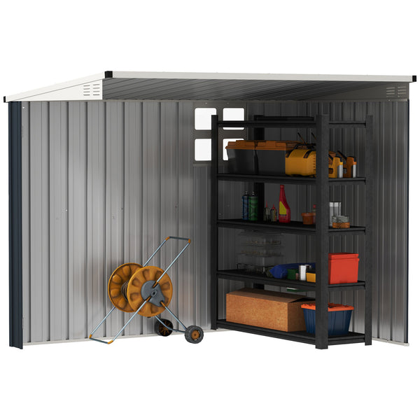 7.6 x 4ft Outdoor Garden Storage Shed, Metal Shed with Window, 2 Vents and Lockable Door for Garden, Patio, Dark Grey