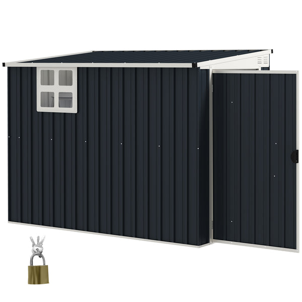 7.6 x 4ft Outdoor Garden Storage Shed, Metal Shed with Window, 2 Vents and Lockable Door for Garden, Patio, Dark Grey