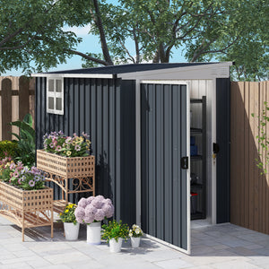 7.6 x 4ft Outdoor Garden Storage Shed, Metal Shed with Window, 2 Vents and Lockable Door for Garden, Patio, Dark Grey