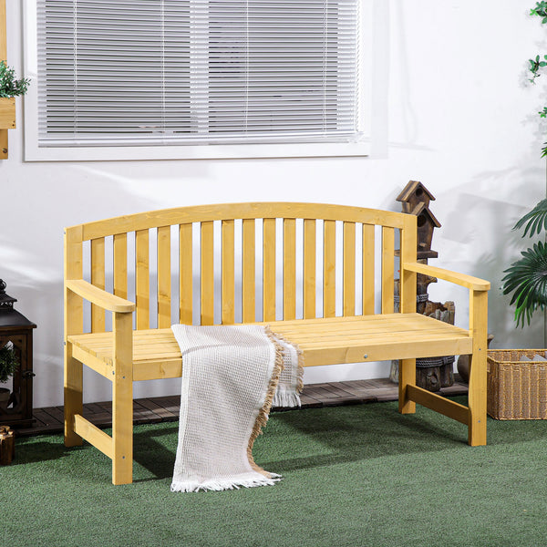 2 Seater Wooden Garden Bench with Armrest, Outdoor Furniture Chair for Park, Balcony, Orange