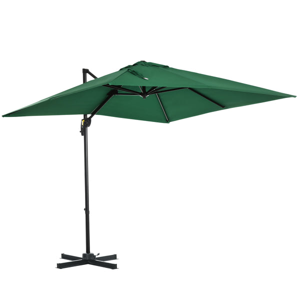 2.5 x 2.5m Patio Offset Parasol Umbrella Cantilever Hanging Aluminium Sun Shade Canopy Shelter 360° Rotation with Crank Handle and Cross Base, Green