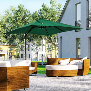 2.5 x 2.5m Patio Offset Parasol Umbrella Cantilever Hanging Aluminium Sun Shade Canopy Shelter 360° Rotation with Crank Handle and Cross Base, Green