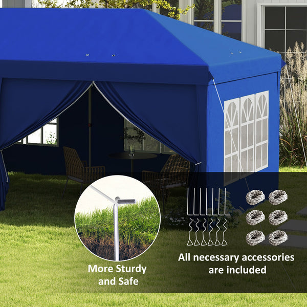 3 x 6 m Garden Pop Up Gazebo, Wedding Party Tent Marquee, Water Resistant Awning Canopy with Sidewalls, Windows, Carry Bag, Blue