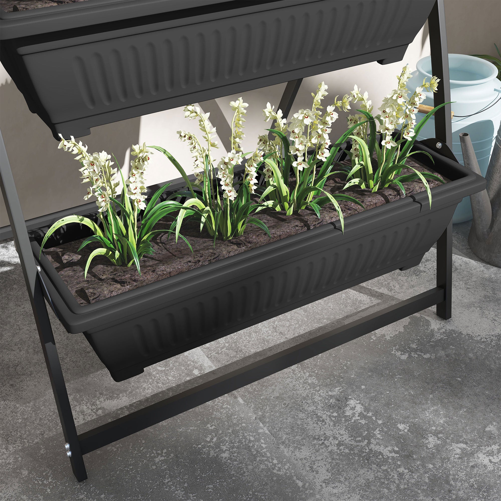 tiered self watering planter Outsunny 4-Tier Vertical Garden Planter Black Outdoor Plant Stand for Vegetables Flowers with 4 Boxes