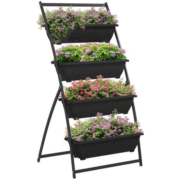 Outsunny Raised Garden Bed, 4 Tier Vertical Garden Planter Set, 4 Outdoor Planter Boxes with Stand, Self Draining Design Elevated Garden for Vegetable, Flowers & Herbs, Black